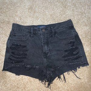 Hollister high rise short short black destroyed denim shorts
